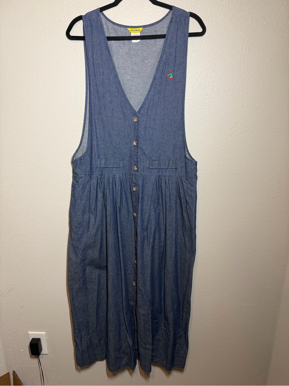 Vintage Duck Head Denim Jumper Dress V-Neck Button front maxi jean long skirt